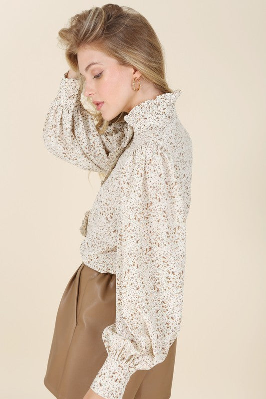 Stand Collar Floral Frill Blouse - The Beaucoup Home