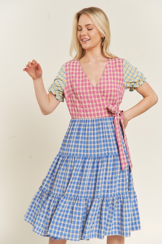 Coloblock Gingham Dress - The Beaucoup Home