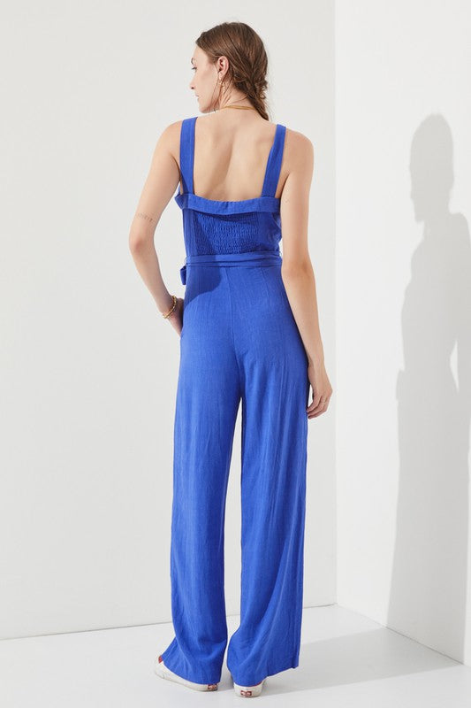 Sleeveless Adjustable Strap Button Down Jumpsuit - The Beaucoup Home