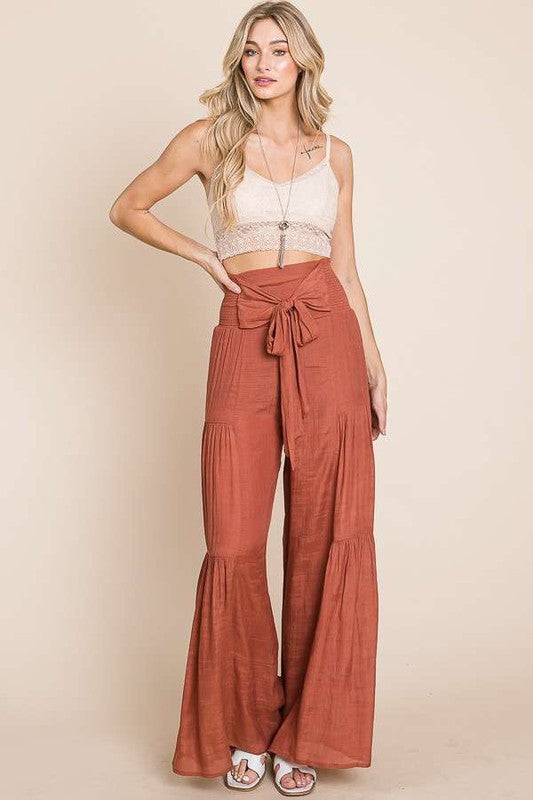 Tie front ruched waist back pants - The Beaucoup Home