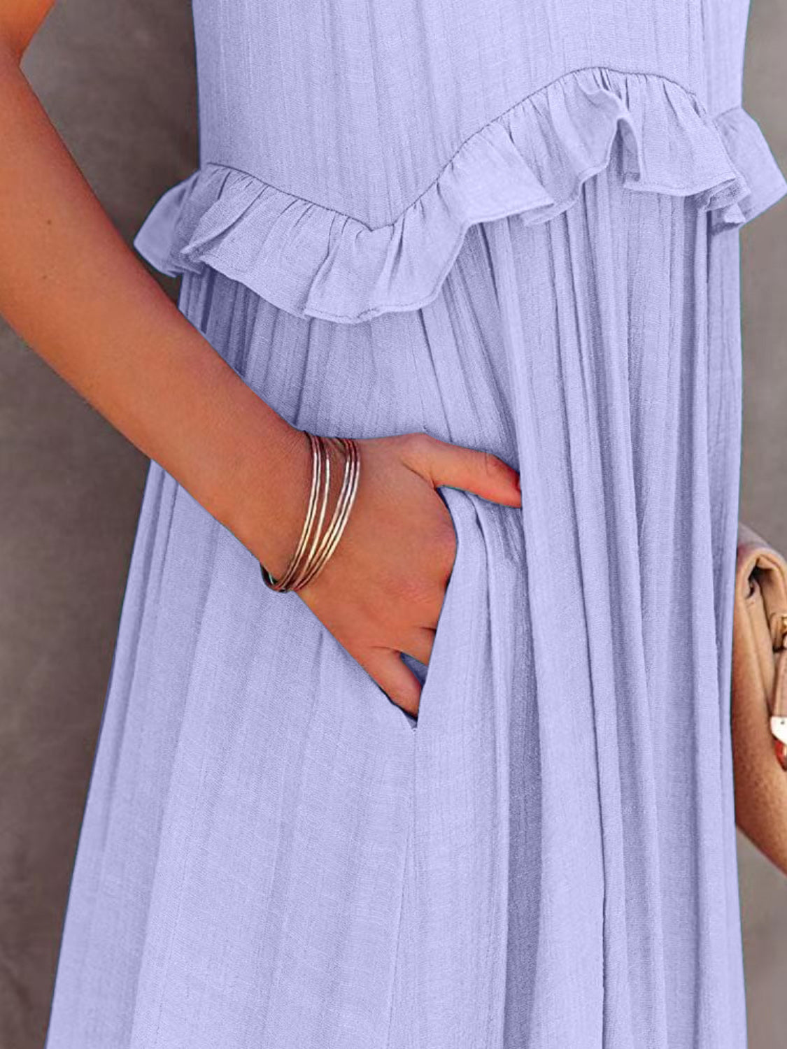 Ruffled Sleeveless Tiered Maxi Dress with Pockets - The Beaucoup Home