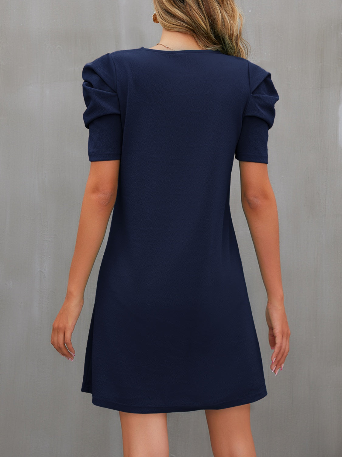 Round Neck Puff Sleeve Mini Dress - The Beaucoup Home