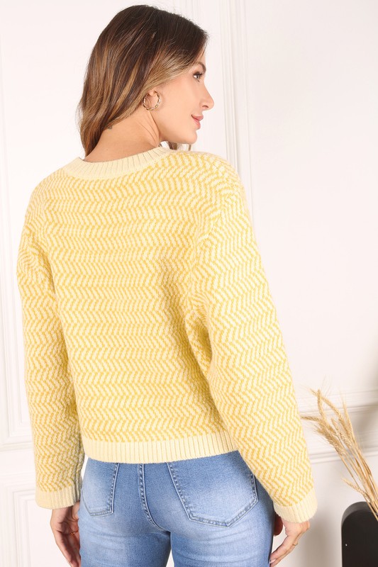 Herringbone Pattern Crew Neck Sweater - The Beaucoup Home