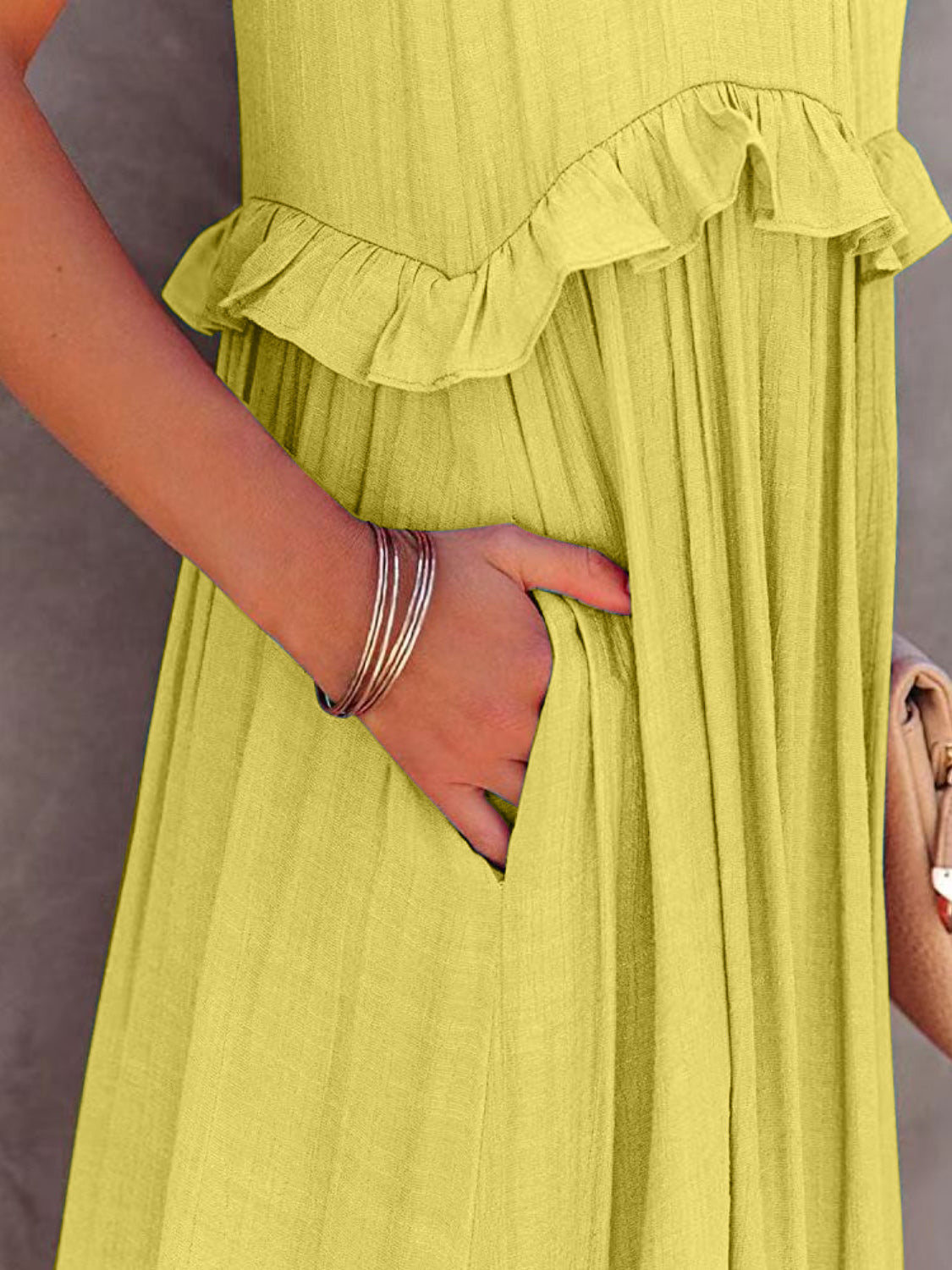 Ruffled Sleeveless Tiered Maxi Dress with Pockets - The Beaucoup Home