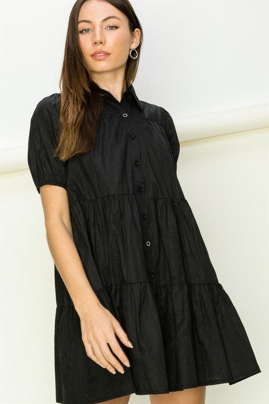 Not Your Girl Tiered Button-Up Mini Dress - The Beaucoup Home