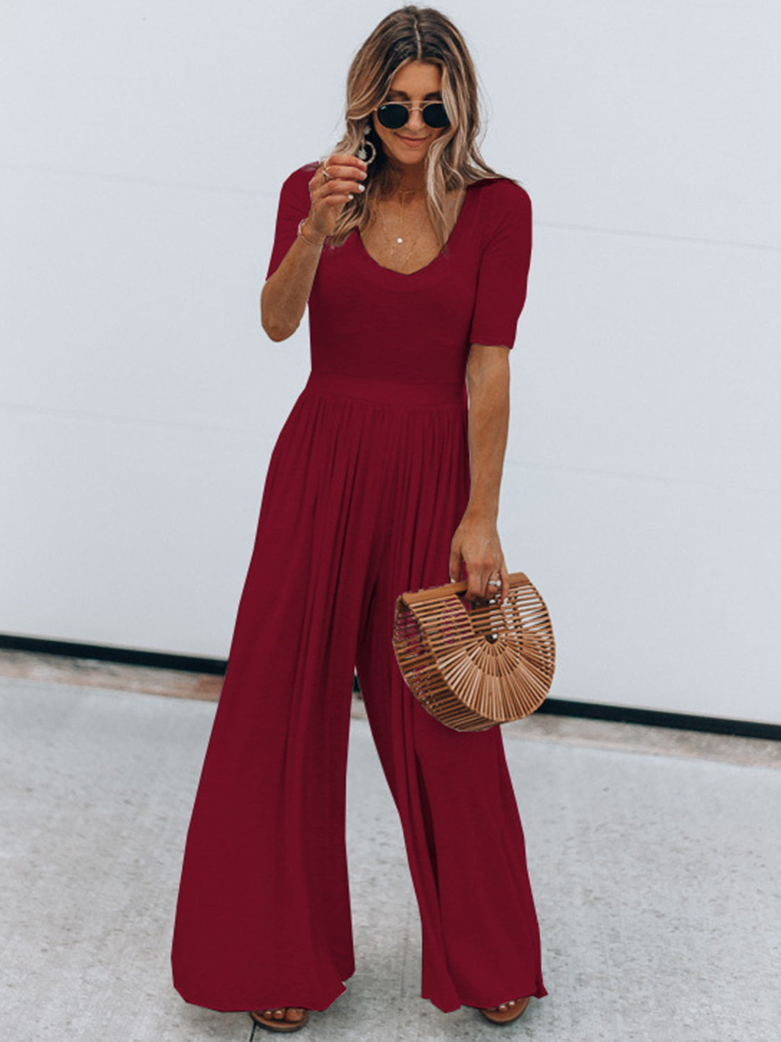 Scoop Neck Short Sleeve Jumpsuit - The Beaucoup Home