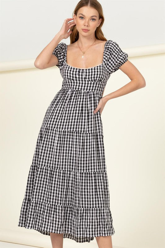 Somewhere to Go Tie-Back Gingham Print Maxi Dress - The Beaucoup Home