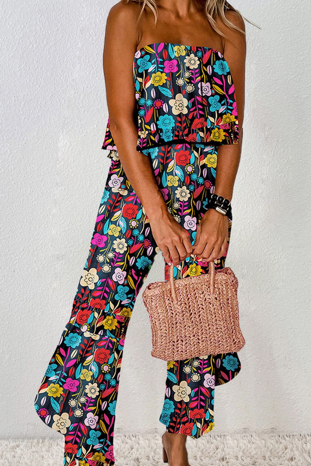 Printed Tube Wide Leg Jumpsuit - The Beaucoup Home