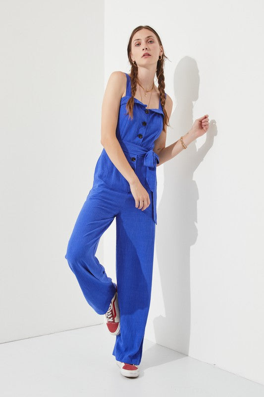 Sleeveless Adjustable Strap Button Down Jumpsuit - The Beaucoup Home