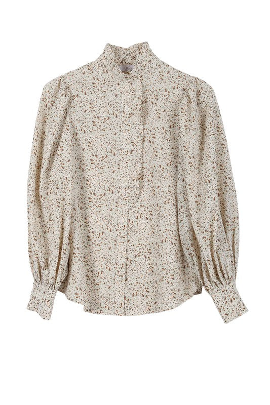 Stand Collar Floral Frill Blouse - The Beaucoup Home