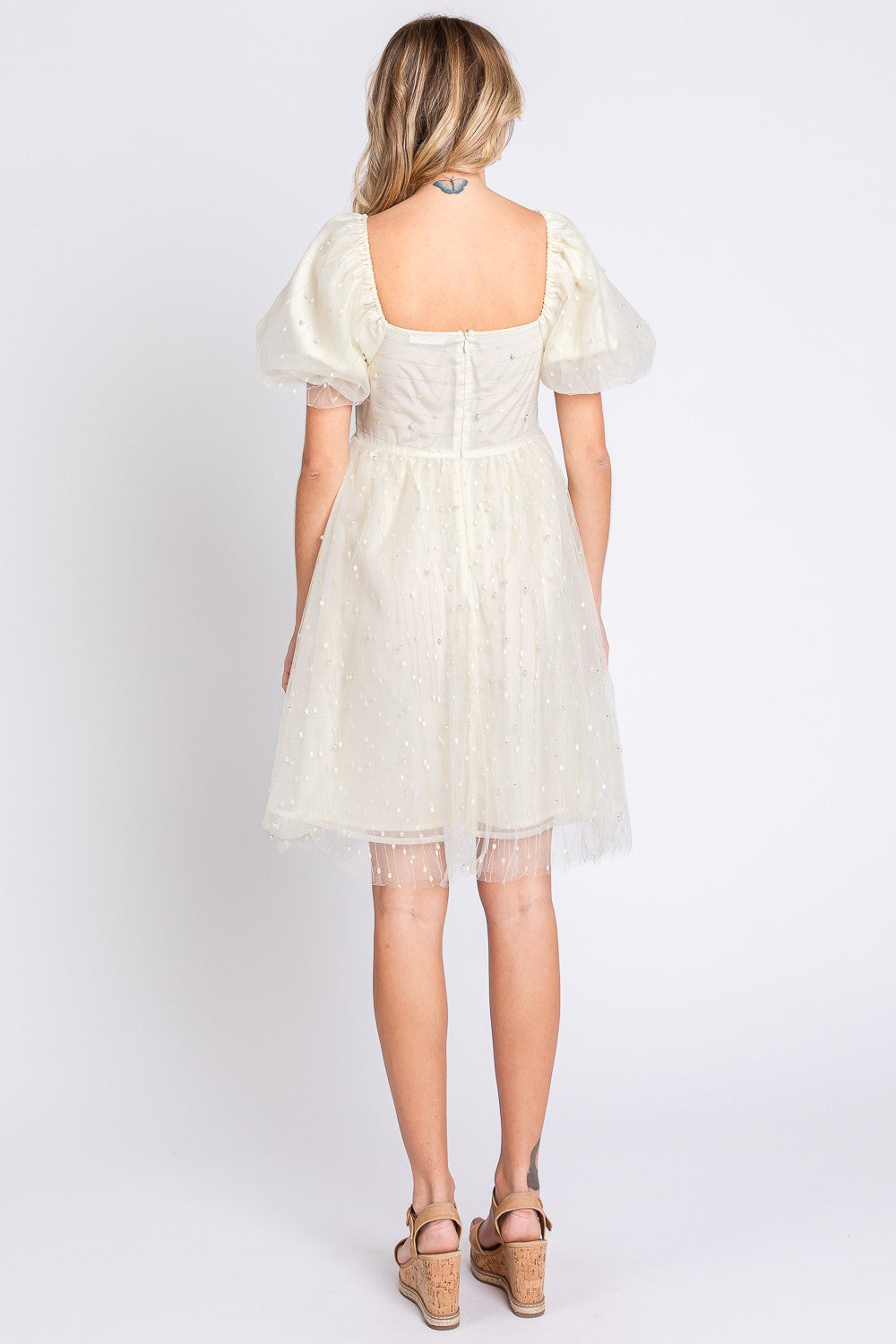 GeeGee Pearl Mesh Puff Sleeve Babydoll Dress - The Beaucoup Home