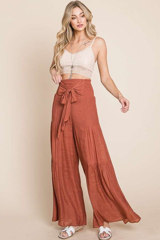 Tie front ruched waist back pants - The Beaucoup Home