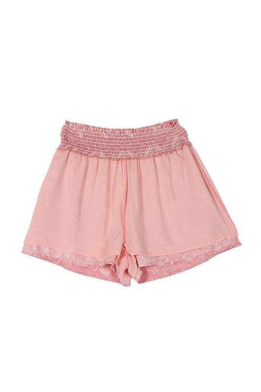 Paisley Shirred Waist Casual Shorts