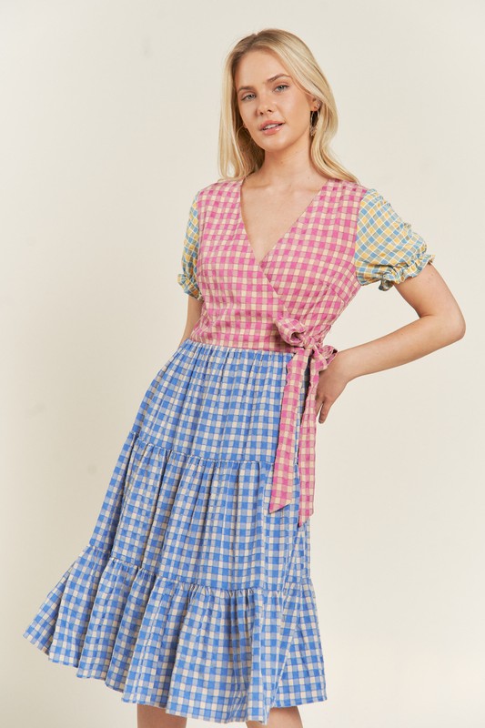 Colorblock Gingham Dress - The Beaucoup Home