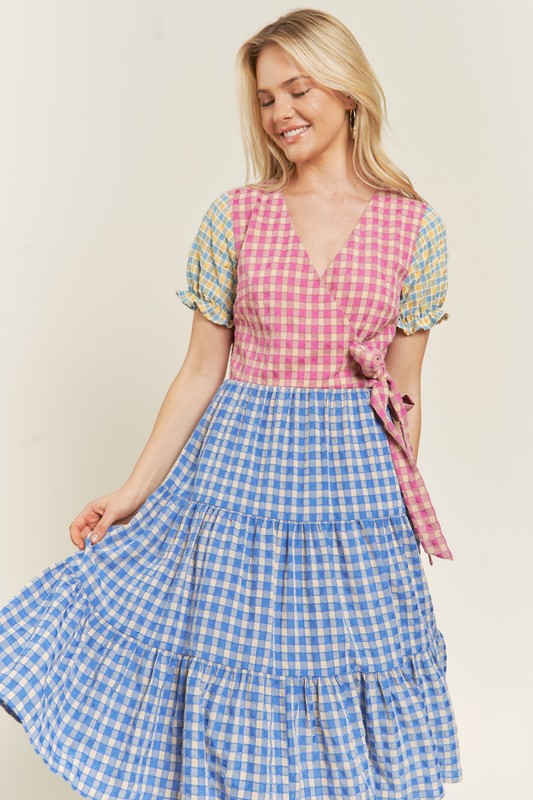 Colorblock Gingham Dress - The Beaucoup Home