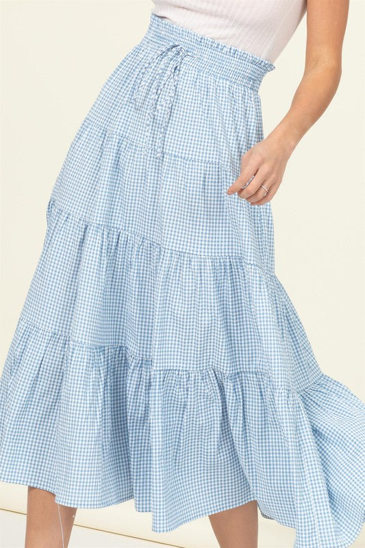 SKIRT ALERT HIGH-WAIST GINGHAM PRINT MIDI SKIRT - The Beaucoup Home