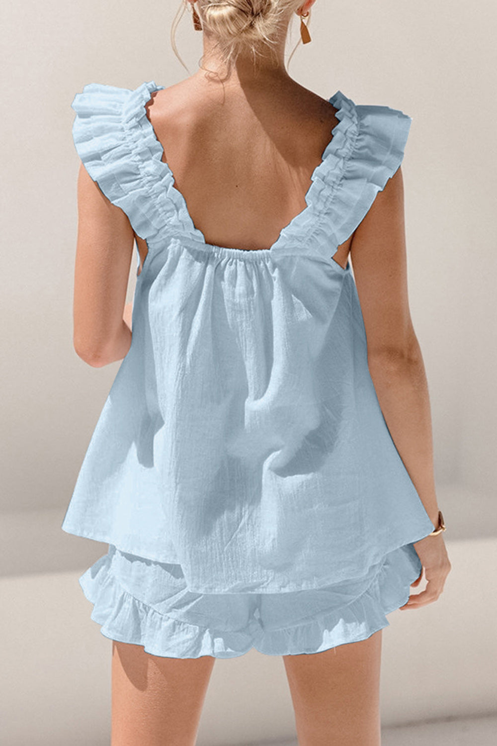 Ruffled Square Neck Top and Shorts Set - The Beaucoup Home