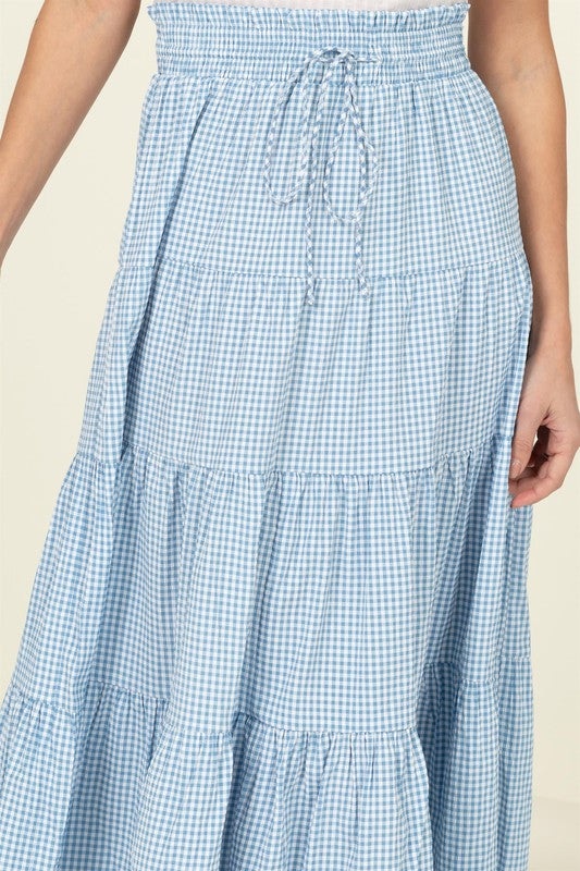 SKIRT ALERT HIGH-WAIST GINGHAM PRINT MIDI SKIRT - The Beaucoup Home