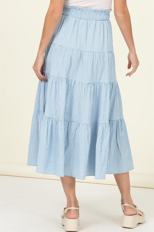 SKIRT ALERT HIGH-WAIST GINGHAM PRINT MIDI SKIRT - The Beaucoup Home