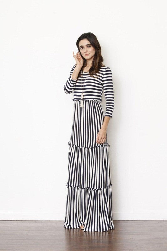 Stripe three tiered maxi dress - The Beaucoup Home