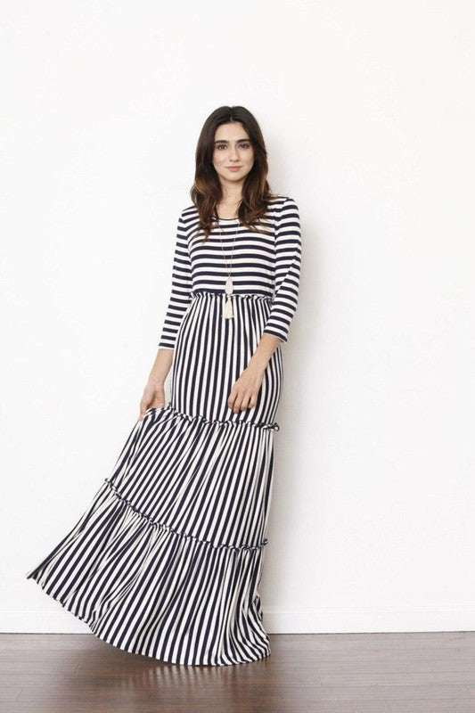 Stripe three tiered maxi dress - The Beaucoup Home