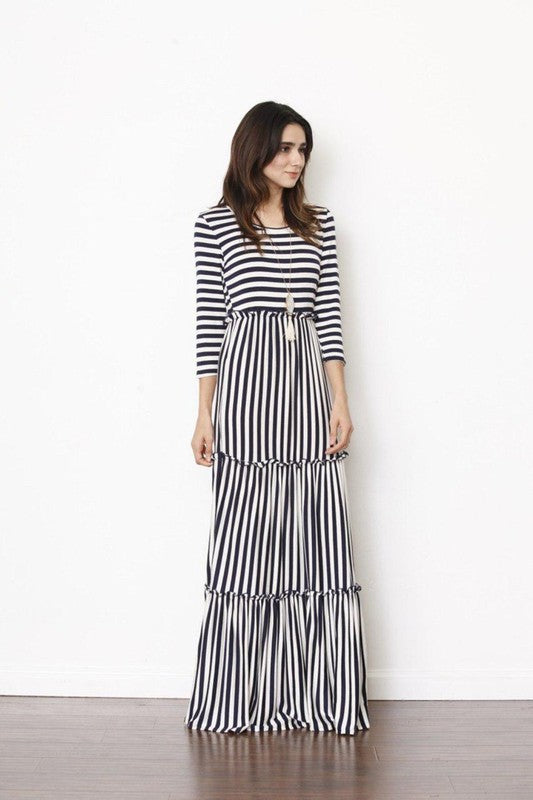 Stripe three tiered maxi dress - The Beaucoup Home