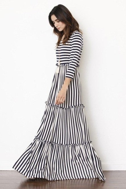 Stripe three tiered maxi dress - The Beaucoup Home