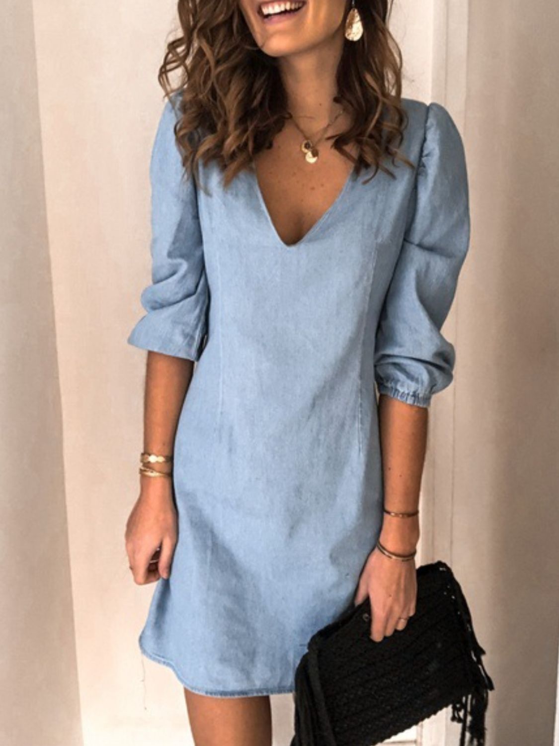 Full Size V-Neck Half Sleeve Dress - The Beaucoup Home