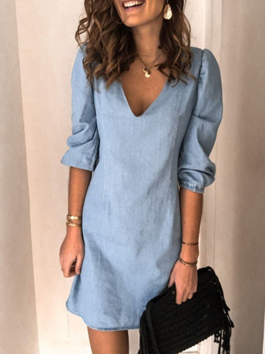 Full Size V-Neck Half Sleeve Dress - The Beaucoup Home