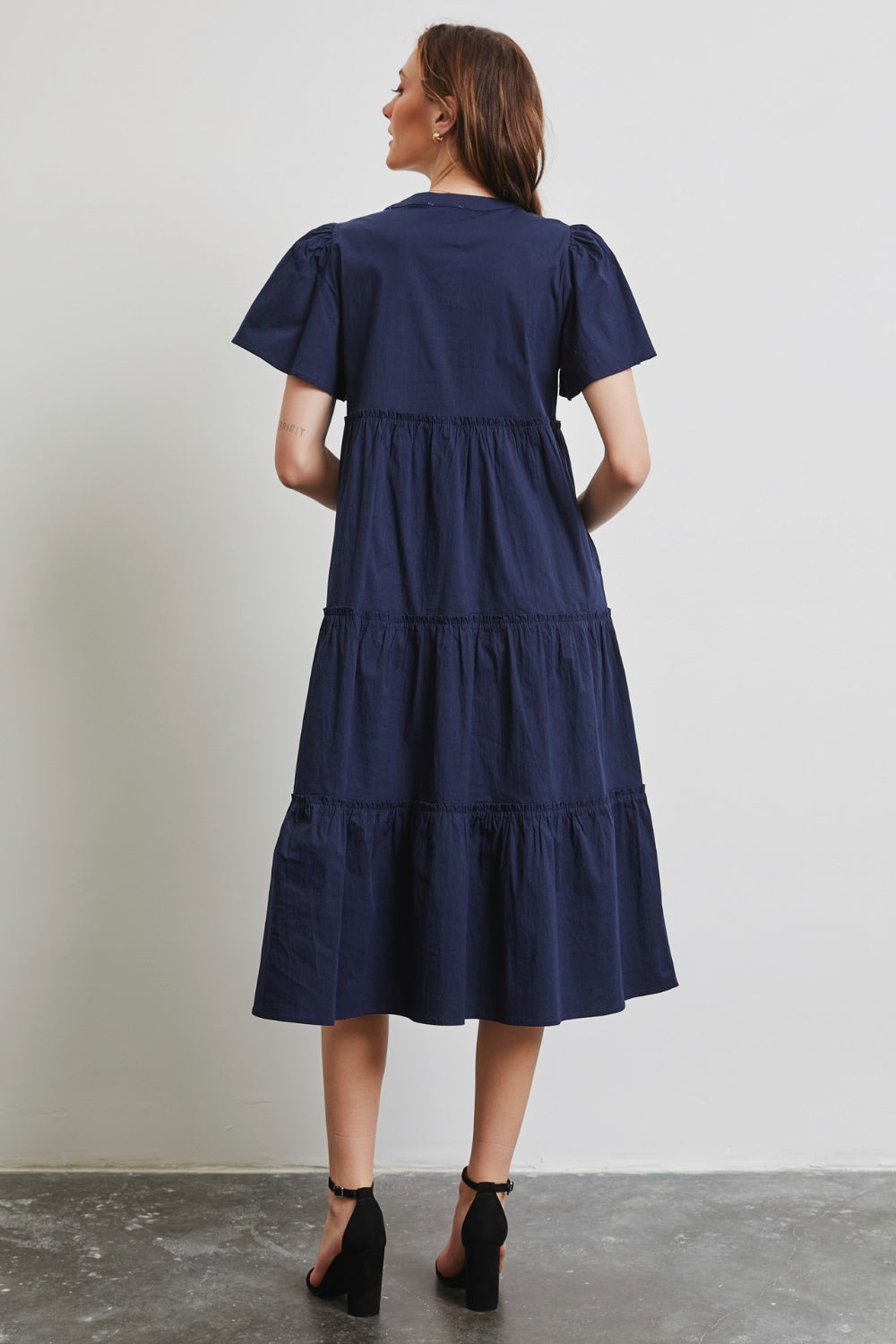 HEYSON Full Size Cotton Poplin Ruffled Tiered Midi Dress - The Beaucoup Home