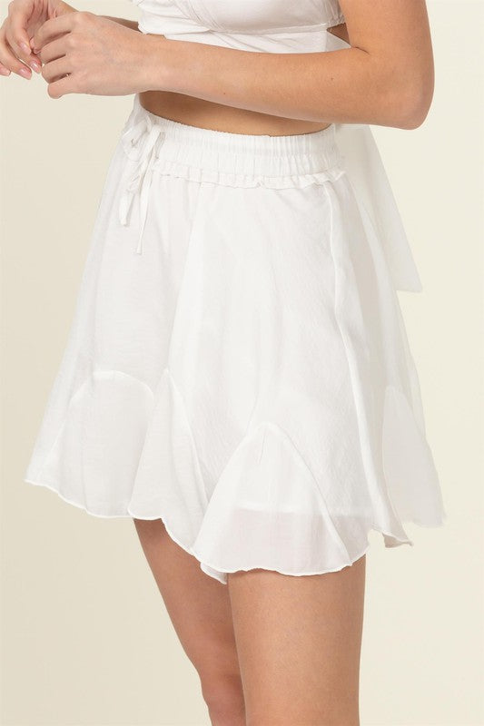 Not Your Girl Drawstring Ruffled Mini Skirt - The Beaucoup Home