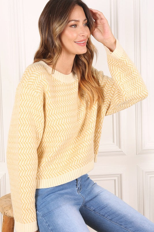 Herringbone Pattern Crew Neck Sweater - The Beaucoup Home