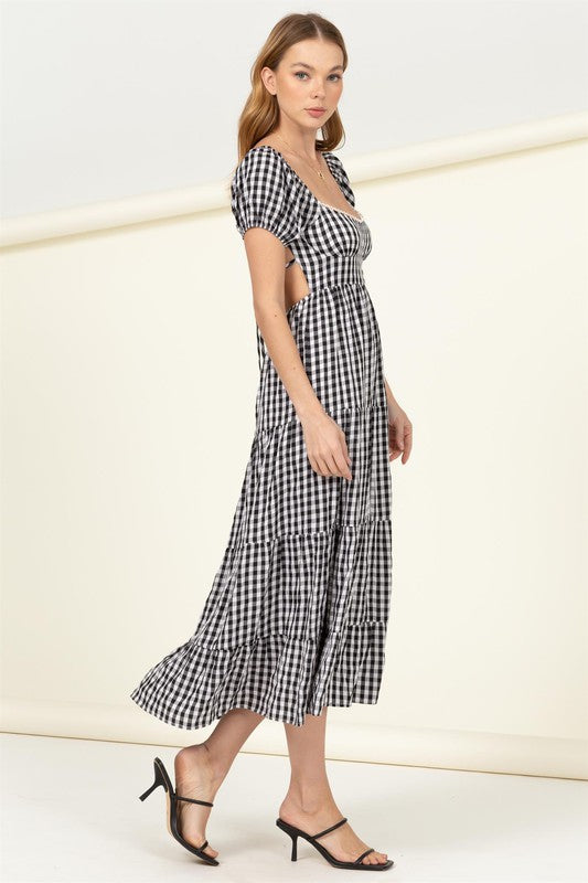 Somewhere to Go Tie-Back Gingham Print Maxi Dress - The Beaucoup Home