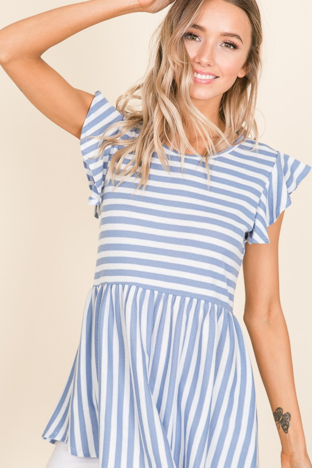 BOMBOM Striped Round Neck Blouse - The Beaucoup Home