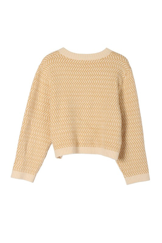 Herringbone Pattern Crew Neck Sweater - The Beaucoup Home