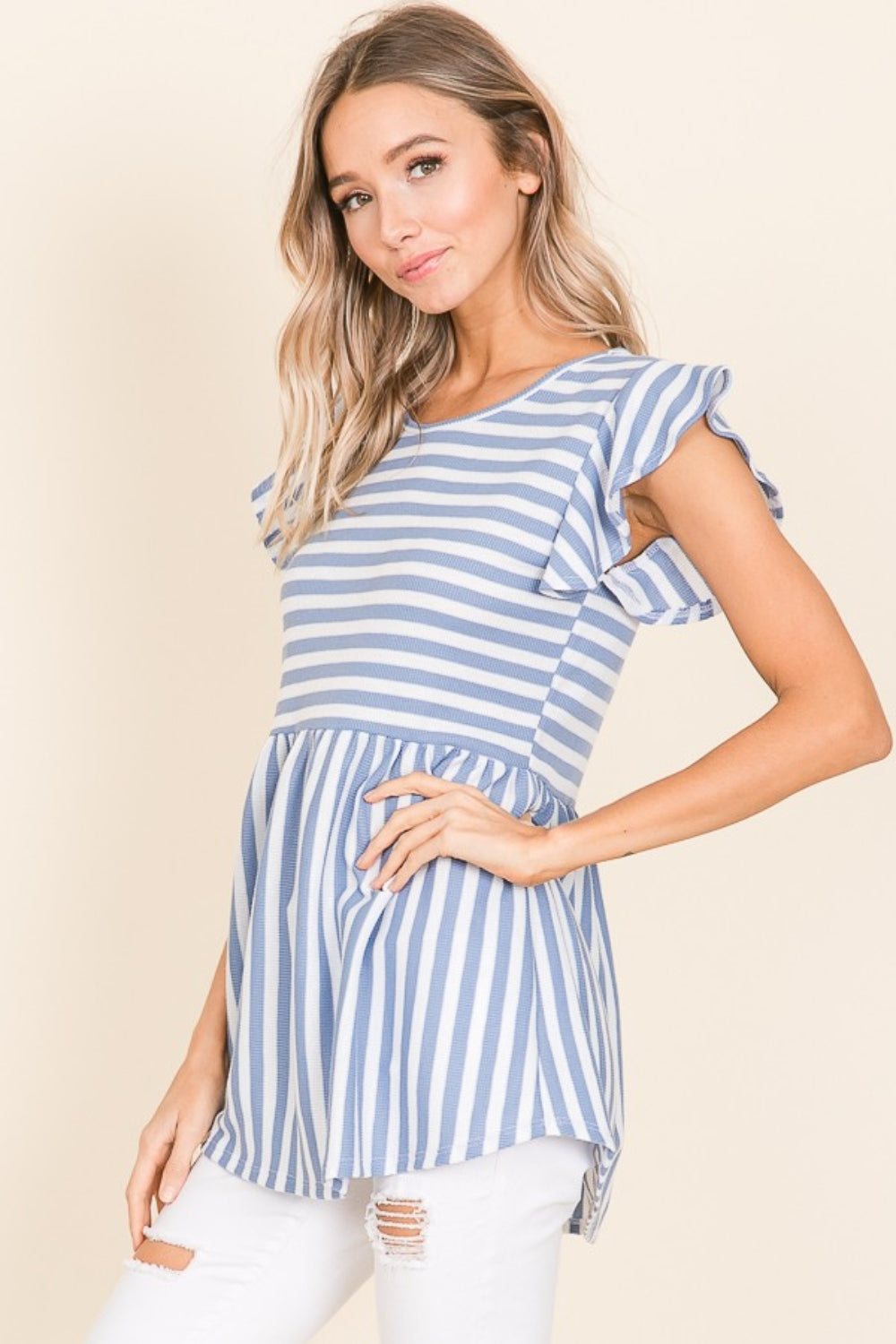 BOMBOM Striped Round Neck Blouse - The Beaucoup Home