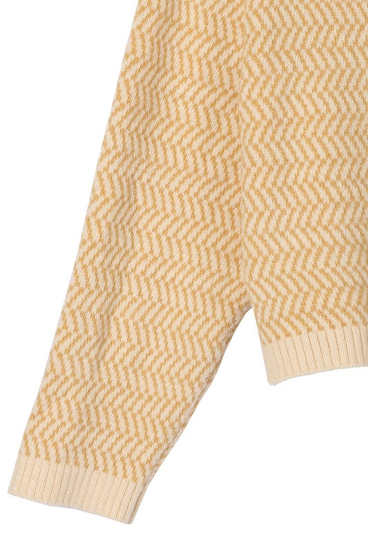 Herringbone Pattern Crew Neck Sweater - The Beaucoup Home