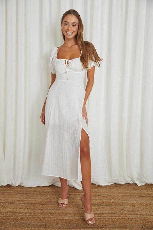 Puff Sleeved Tied Front Midi Dress - The Beaucoup Home