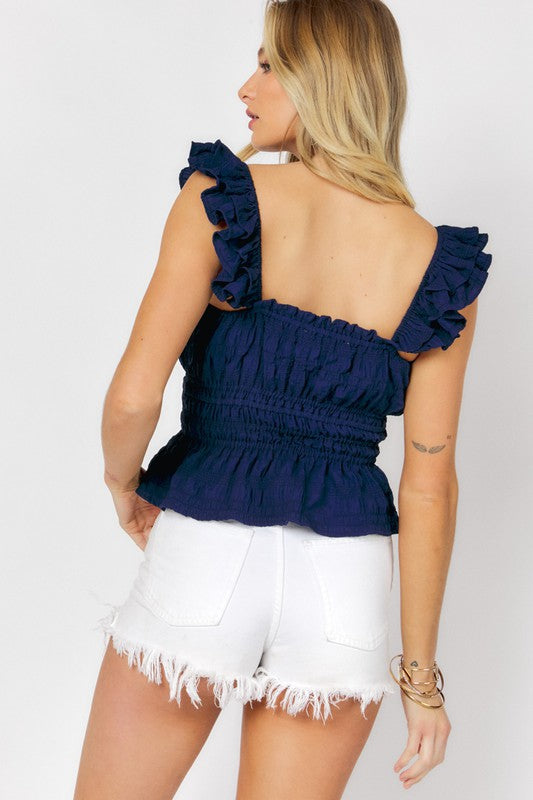 Solid Square Neck Ruffle Top - The Beaucoup Home