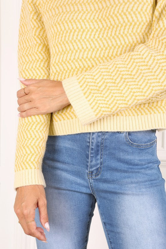 Herringbone Pattern Crew Neck Sweater - The Beaucoup Home