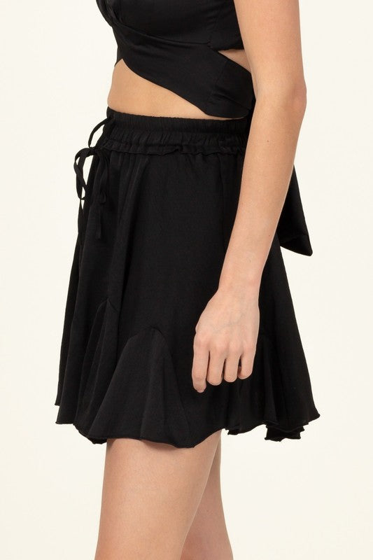 Not Your Girl Drawstring Ruffled Mini Skirt - The Beaucoup Home