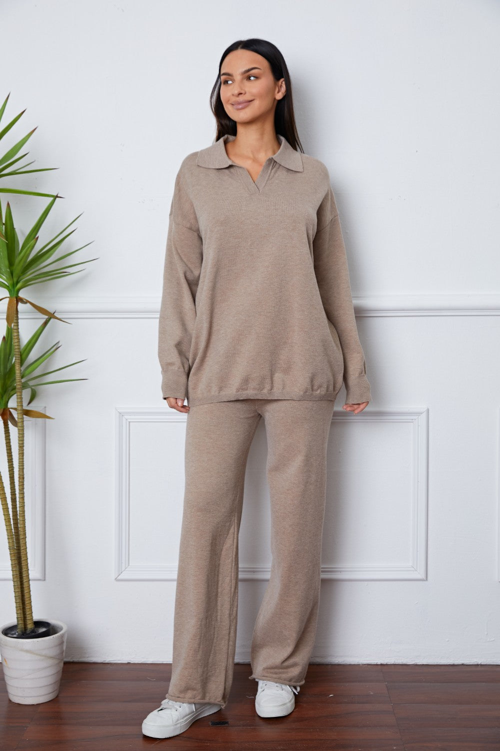 Dropped Shoulder Sweater and Long Pants Set - The Beaucoup Home