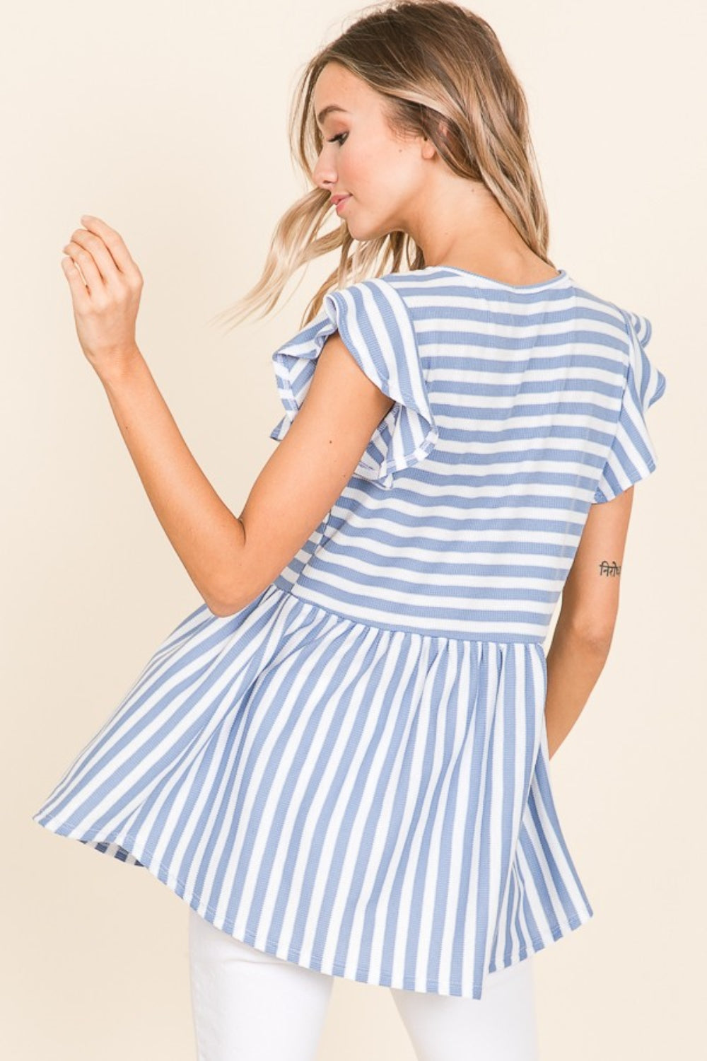 BOMBOM Striped Round Neck Blouse - The Beaucoup Home