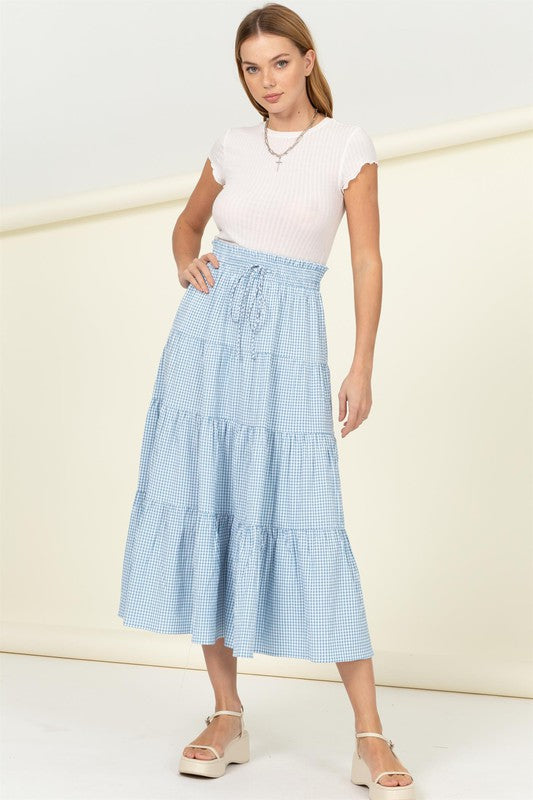 SKIRT ALERT HIGH-WAIST GINGHAM PRINT MIDI SKIRT - The Beaucoup Home