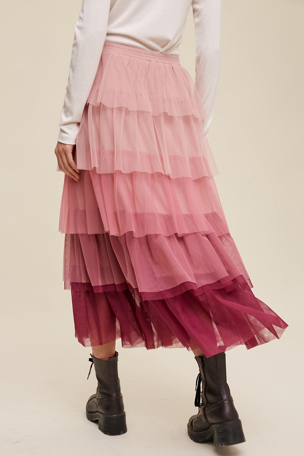 Elastic Waist Layered Tulle Midi Skirt - The Beaucoup Home