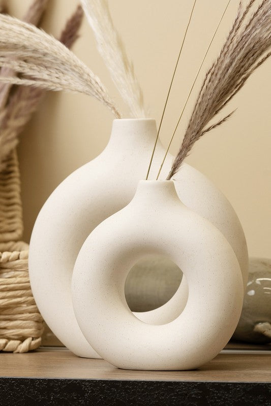 Modern Ceramic Vase Round Shape - 2 pcs/set - The Beaucoup Home