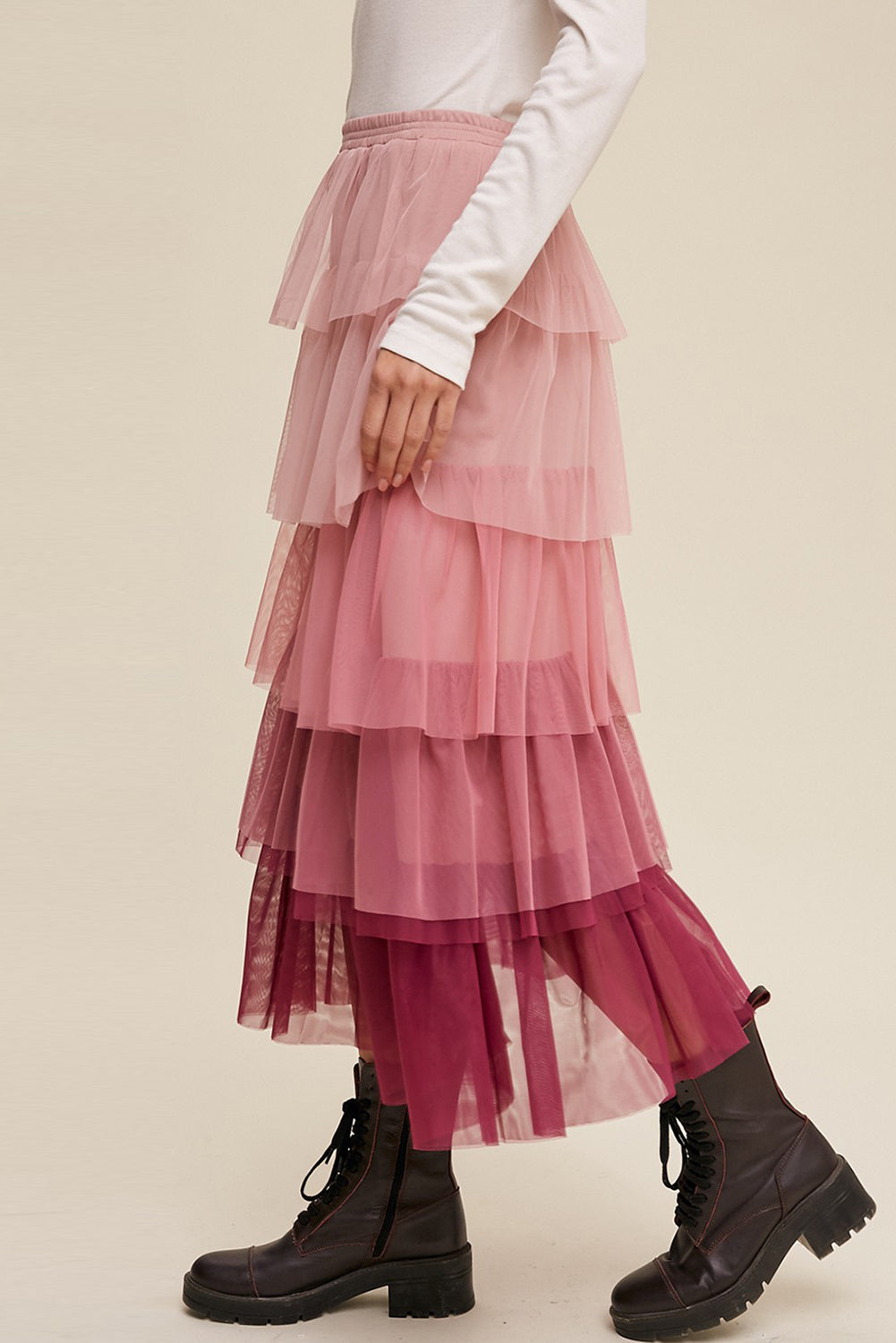 Elastic Waist Layered Tulle Midi Skirt - The Beaucoup Home