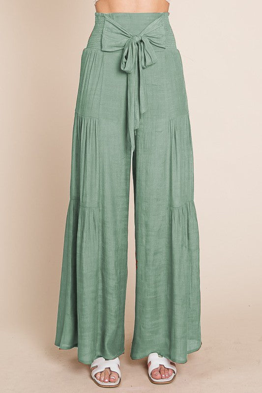 Tie front ruched waist back pants - The Beaucoup Home