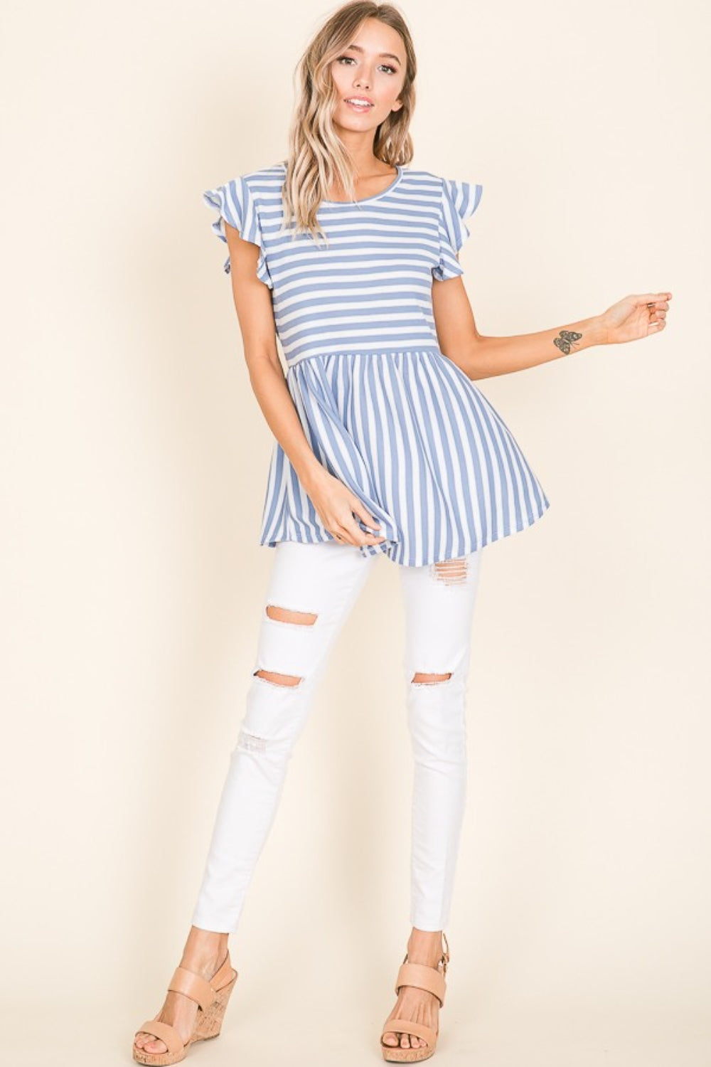 BOMBOM Striped Round Neck Blouse - The Beaucoup Home