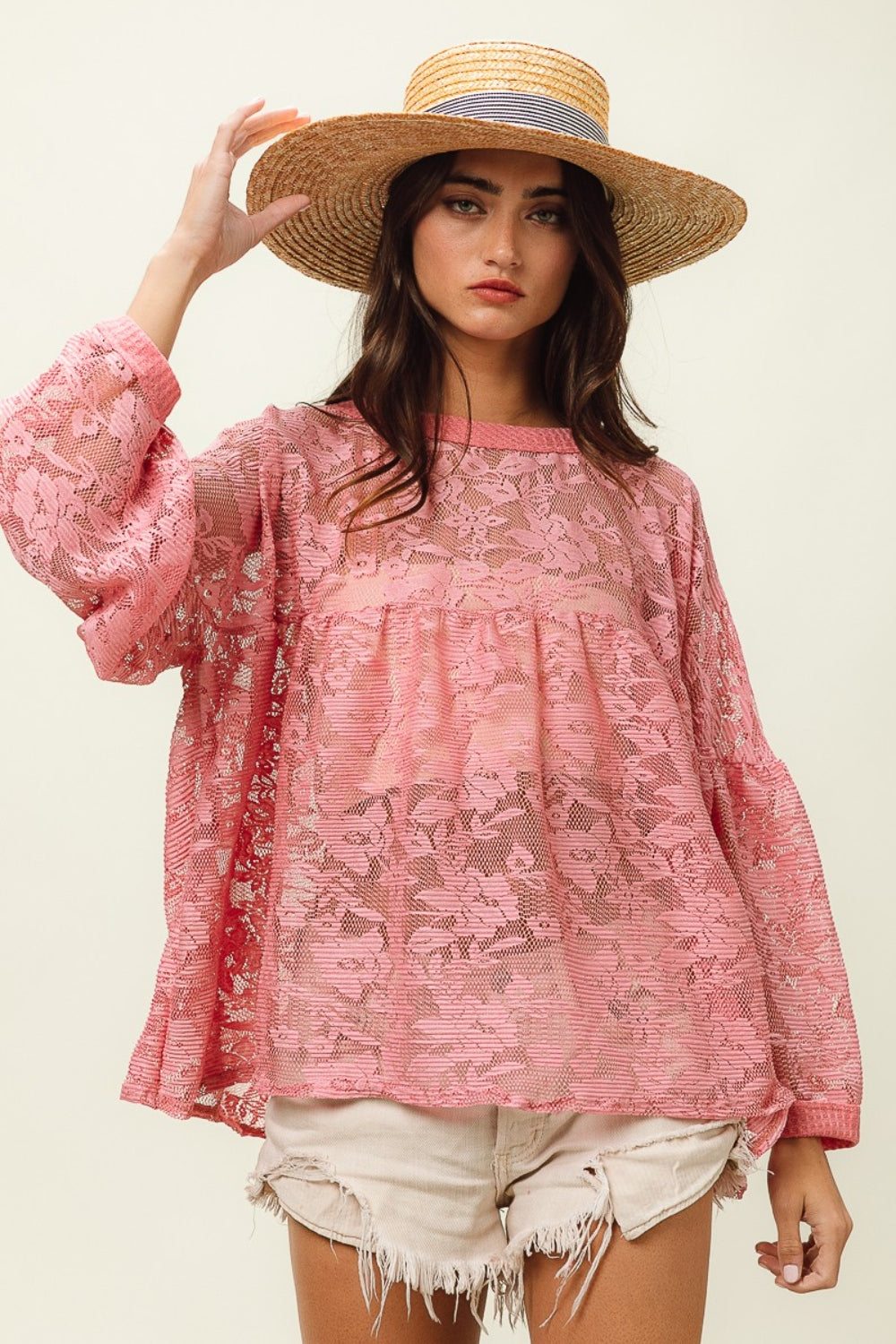 BiBi Floral Lace Long Sleeve Top - The Beaucoup Home